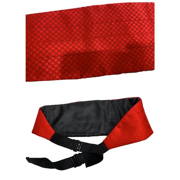 Vintage Red Patterned Cummerbund Sash Belt Adjustable - Picture 6 of 6